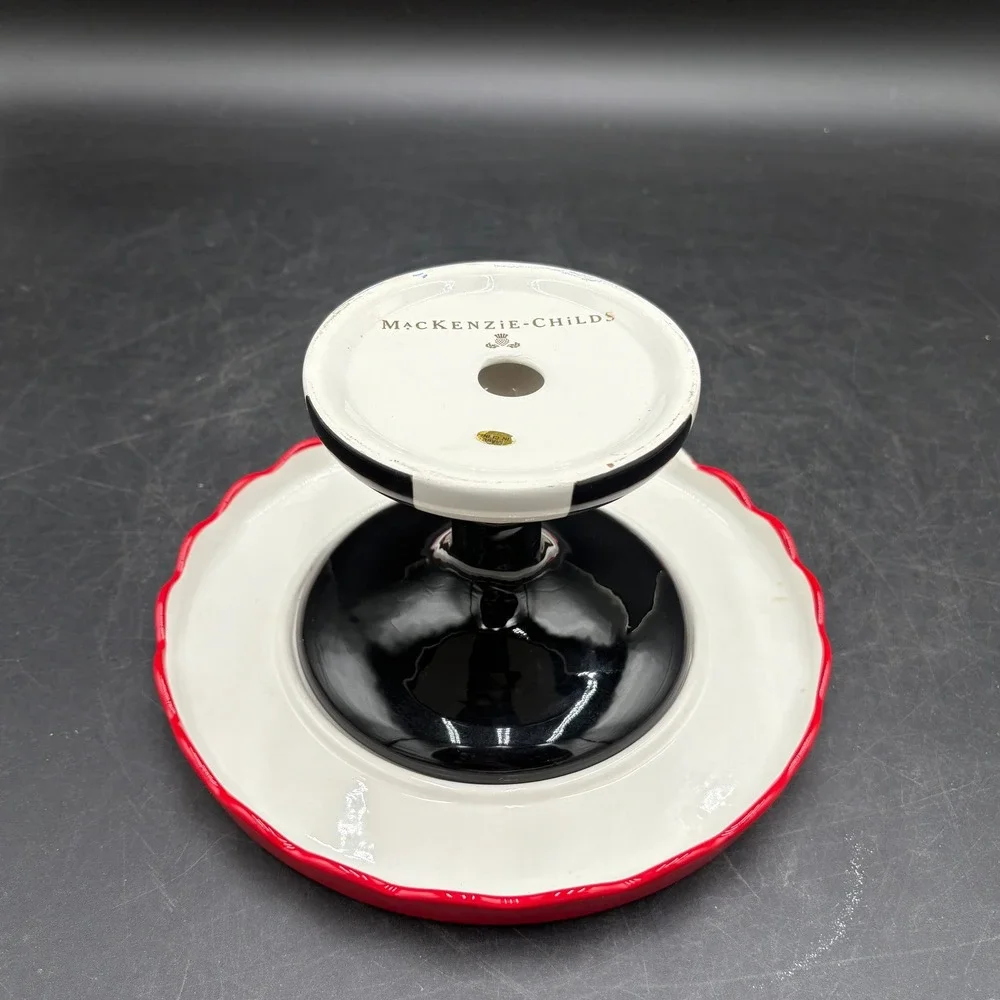 MacKenzie-Childs Cardinal Floral Cake Stand Courtly Check Base Red White Black